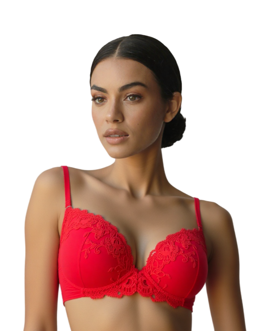 LIGHTLY PADDED WIRED FANCY BRA WITH MATCHING PANTY-RED