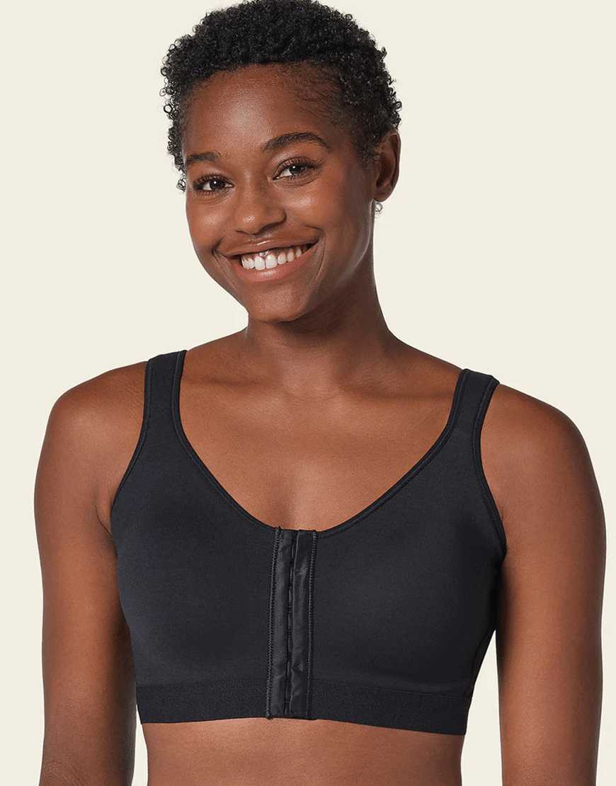 LEONISA NEW! Stretch Cotton Posture Correcter Wireless Bra With Removeable Pads-All-in-one-Black