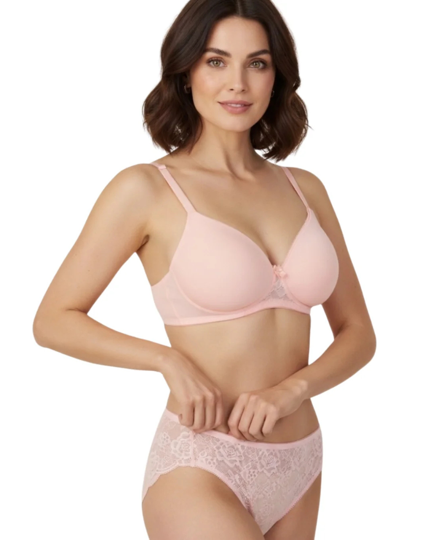 Butterfly back Bra With Lacy Panty SET-PEACH PEARL