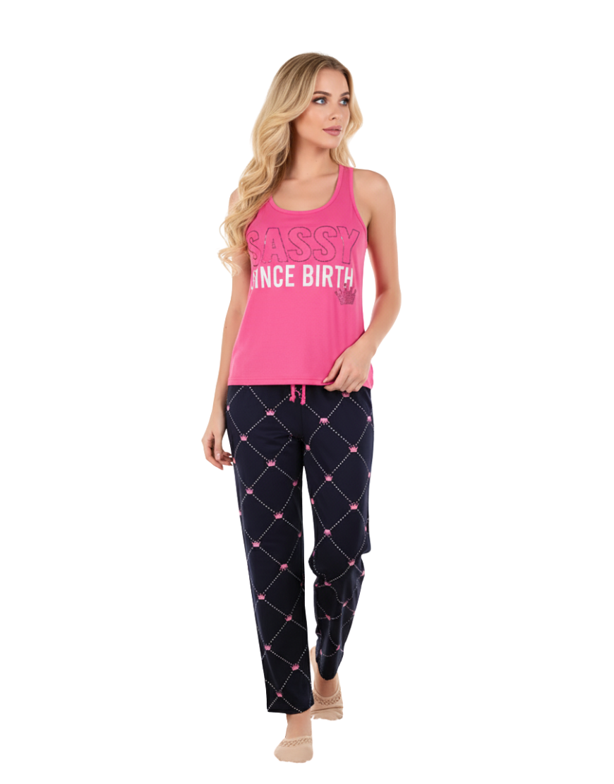 SASSY SINCE BIRTH TANK & CAPRI SET-PINK COSMO