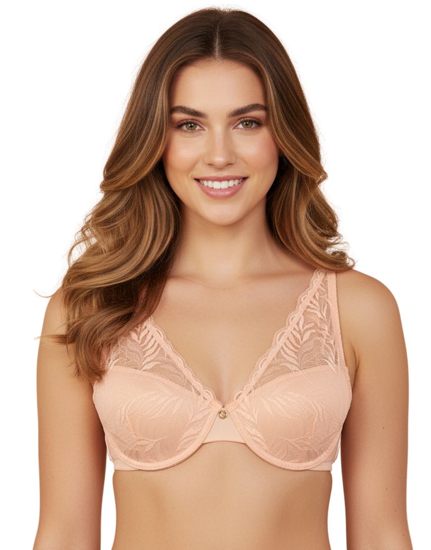 DEMI CUP HIGH APEX FEATHER LIGHT PADDED LACE CUP BRA-ROSE CLOUD