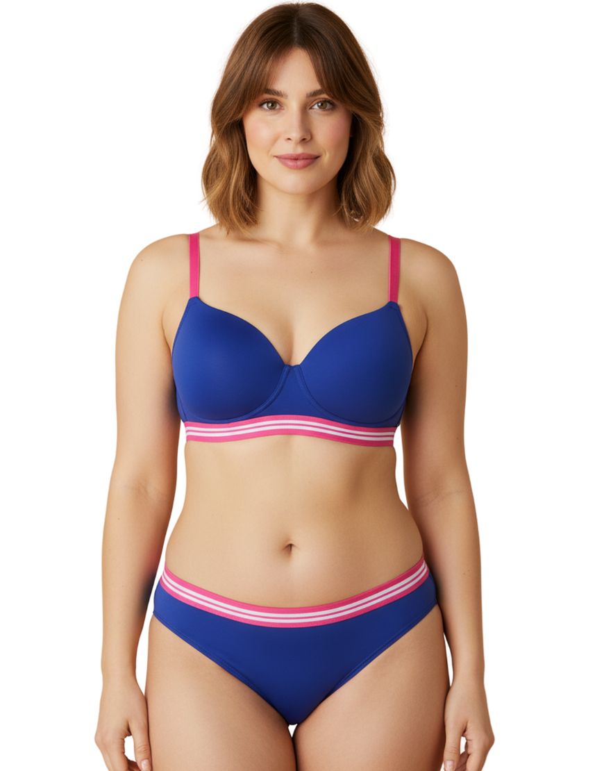 LIGHTLY PADDED NON WIRED TSHIRT BRA WITH MATCHING PANTY-BLUE