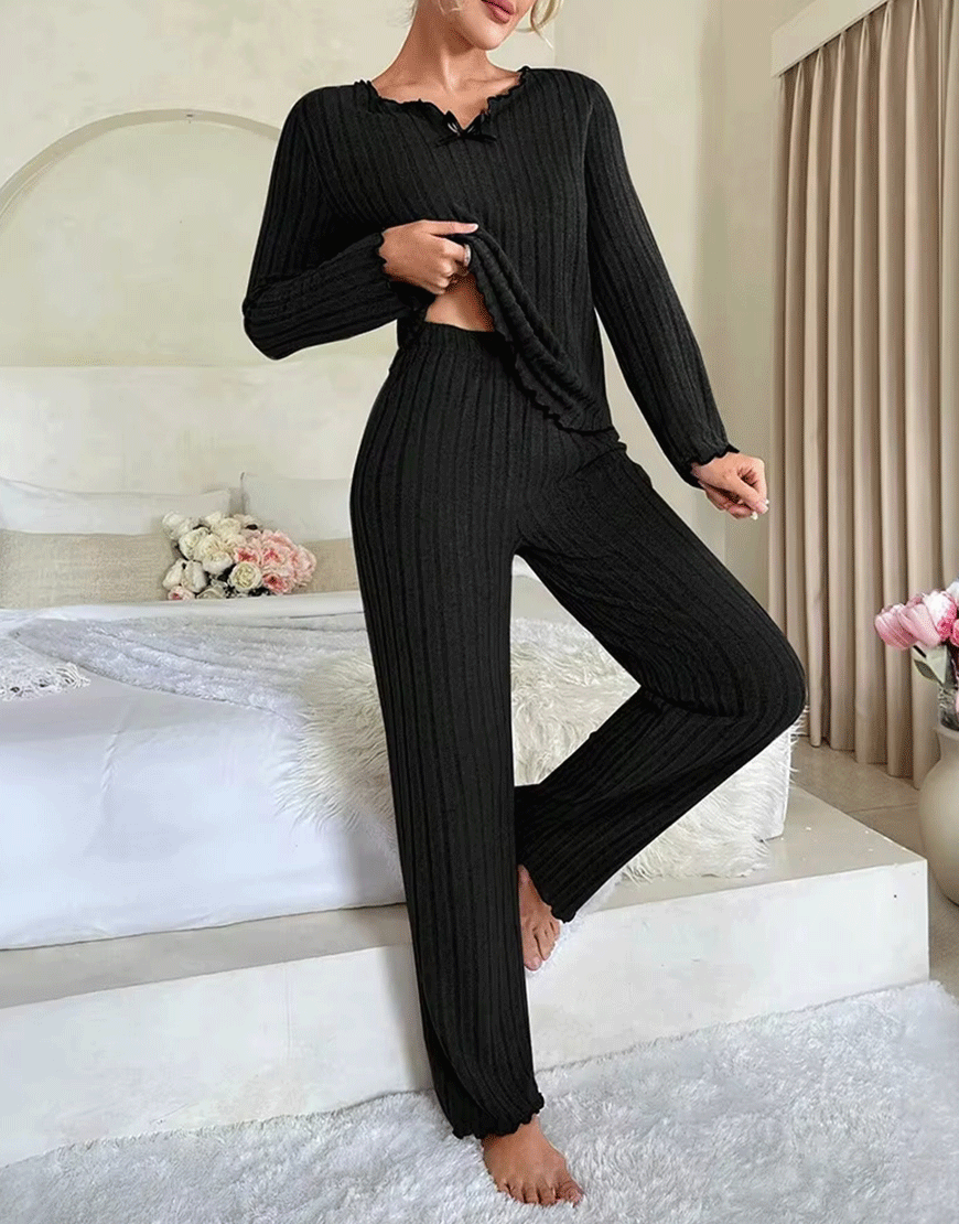 LOSHA V NECK FULL SLEEVS PJ SET -BLACK