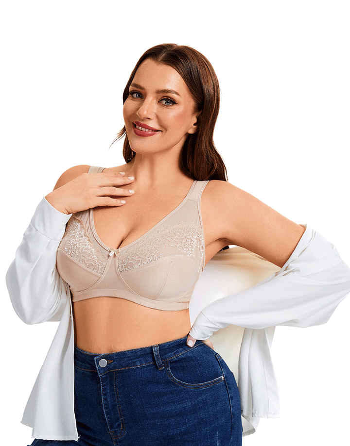 Plus Quattro Support Full-Coverage Wirefree Bra With Side Shaping Panels And Cushioned Straps-TOASTED ALMOND  SKIN