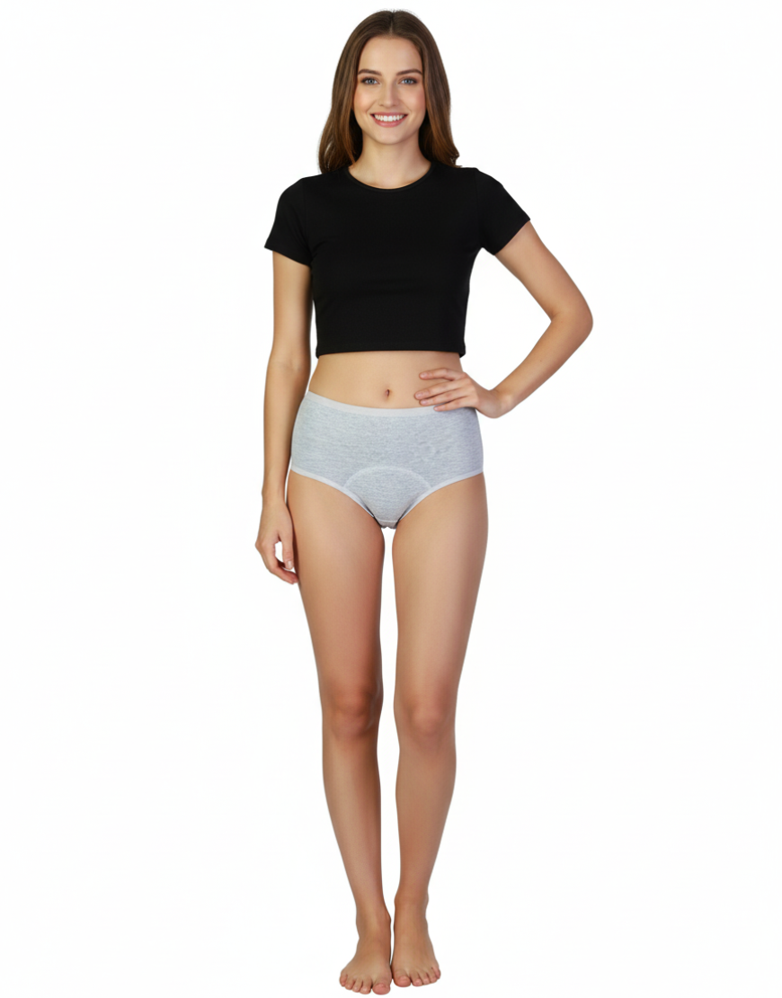 LOSHA SUPER SOFT COTTON HIGH WAIST PERIOD PANTY-GREY
