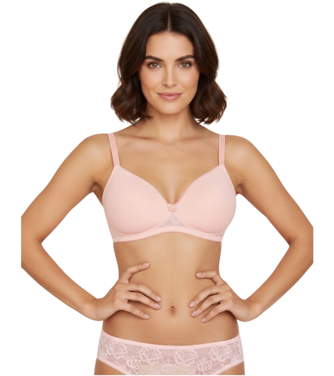 Butterfly back Bra With Lacy Panty SET-PEACH PEARL