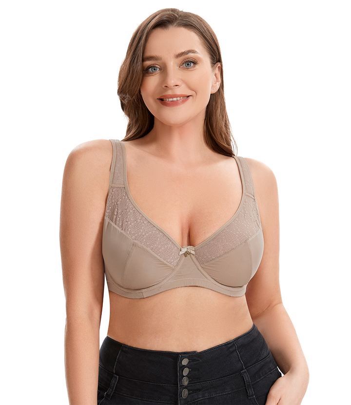 Losha Curvy Double Layered Minimizer Wired Bra with Lace Touch-BEIGE