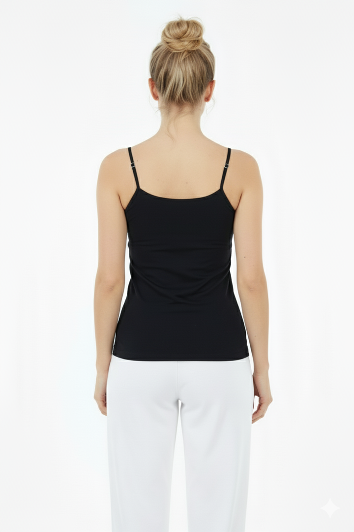 Cotton Comfort Stretch Camisole-JET BLACK