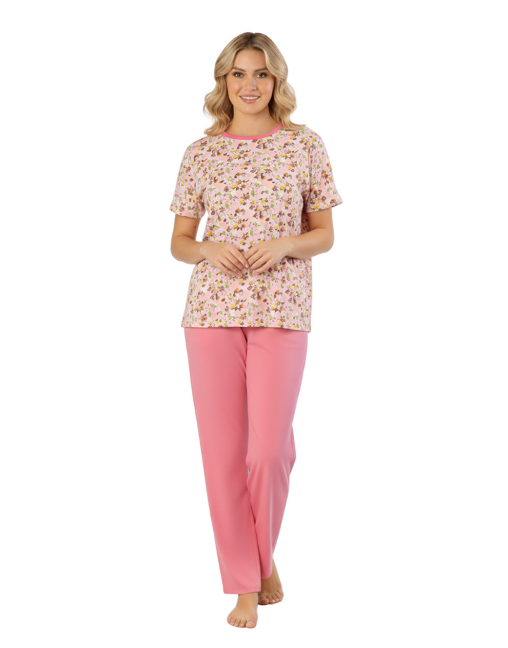 LOSHA COTTON PRINTED TOP & PJ SET- PINK
