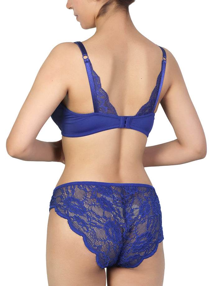 Butterfly back Bra With Lacy Panty SET-BLUE DEPTHS