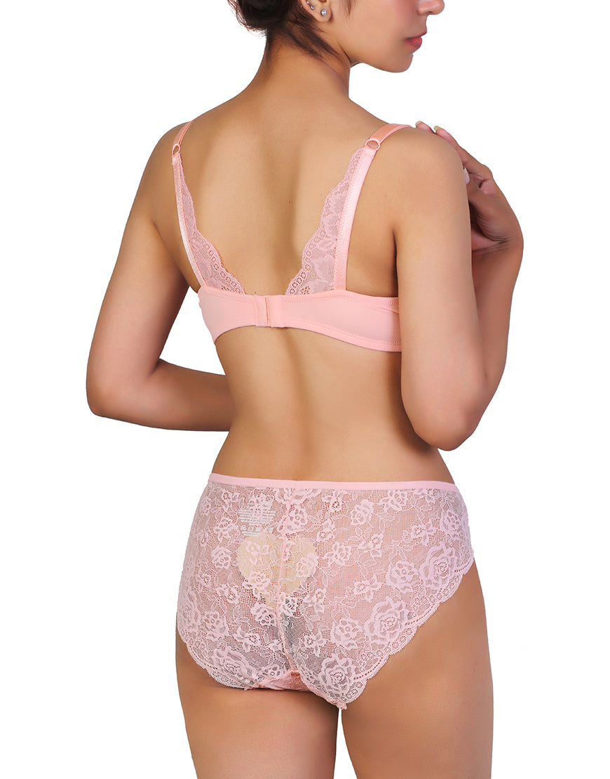 Butterfly back Bra With Lacy Panty SET-PEACH PEARL