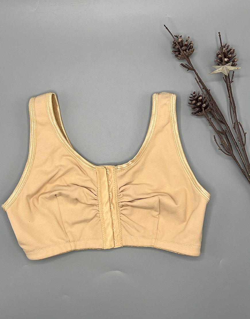 Losha Cotton Wirefree Darted Cup Front Open Bra SKIN