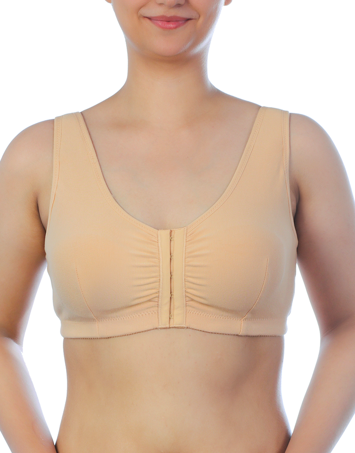 LOSHA COTTON FRONT CLOSURE POST SURGICAL BRA WITH POCKETS-SKIN