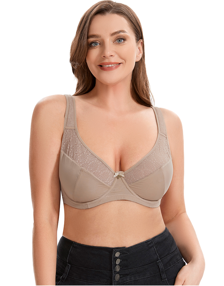 Losha Curvy Double Layered Minimizer Wired Bra with Lace Touch-BEIGE
