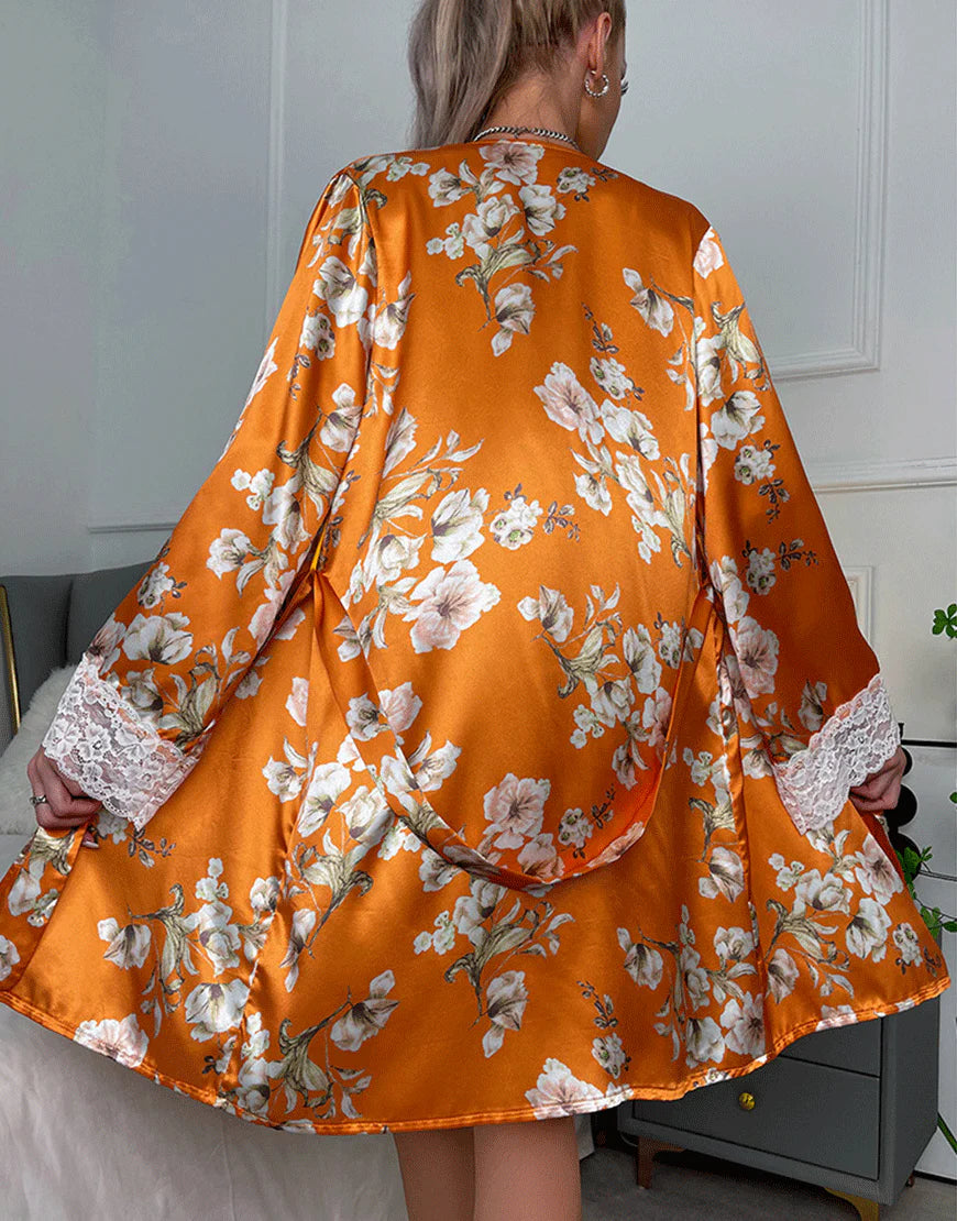 Losha Deep Love Silk 3 Piece Nighty-ORANGE