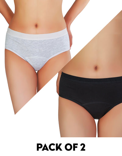 PACK OF 2 LOSHA SUPER SOFT COTTON  MID WAIST PERIOD PANTY-ASSORTED