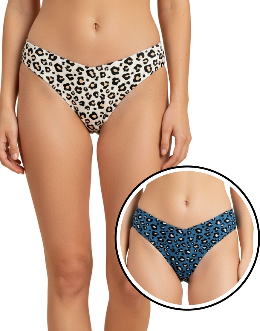 Pack of 2 Laser Cut Thong Panties -Cheeta Print