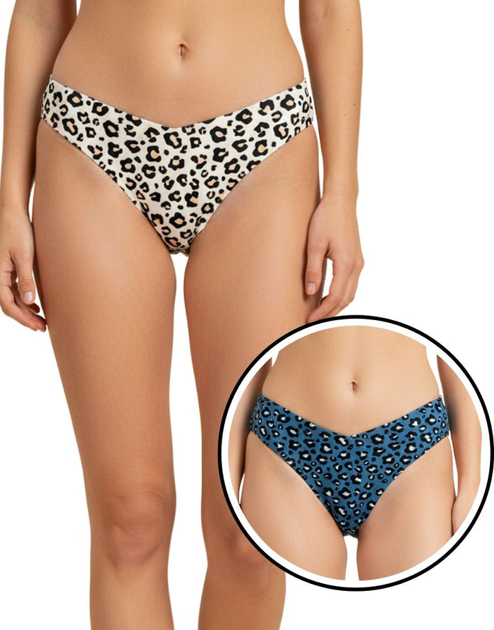 Pack of 2 Laser Cut Thong Panties -Cheeta Print