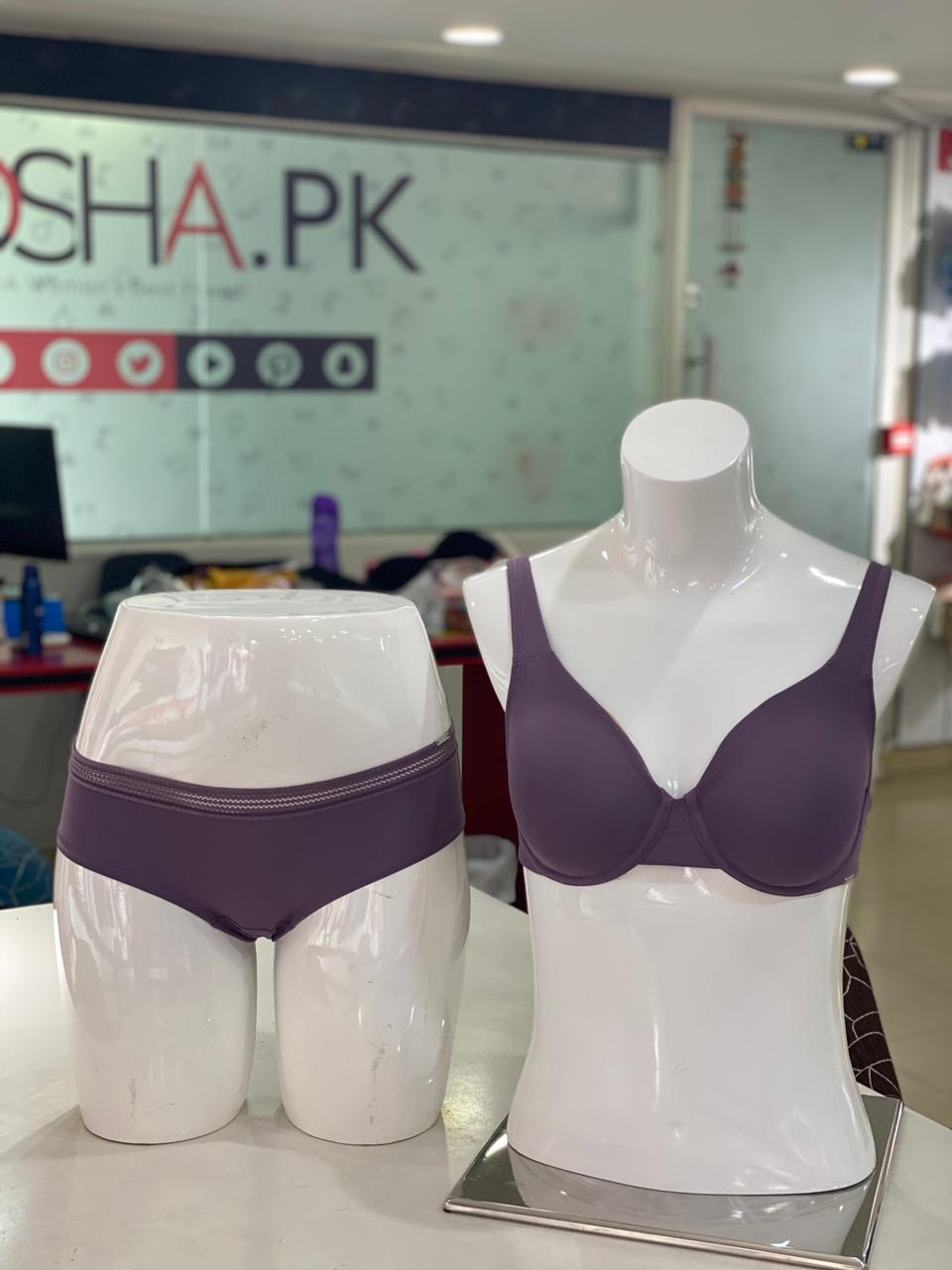 LOSHA DOUBLE LAYERED WIRED BRA WITH MATCHING PANTY-PURPLE GREY