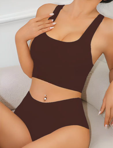 LASER CUT SUPER SOFT BRA SET-DARK BROWN
