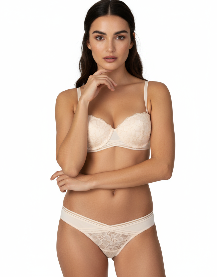 FANCY ALL OVER LACE CUP LEVEL 2 PUSH-UP BRA SET-DELICACY