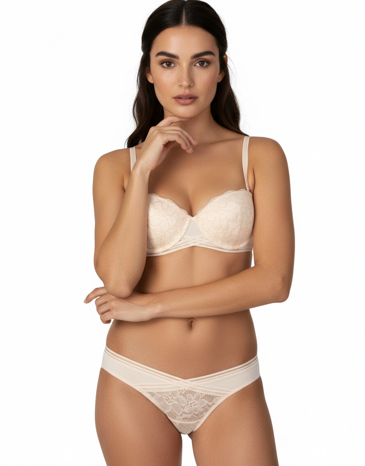 FANCY ALL OVER LACE CUP LEVEL 2 PUSH-UP BRA SET-DELICACY