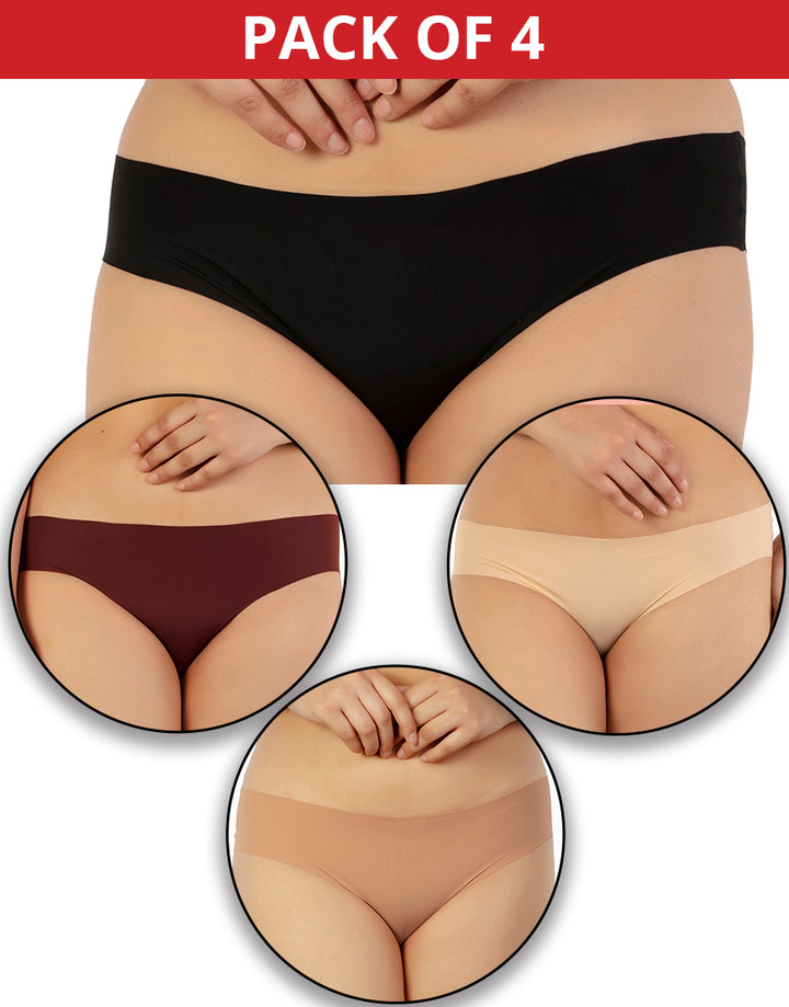 LOSHA PACK 0F 4  NO PANTY LINES LASER CUT BIKINI BRIEFS ASSORTED