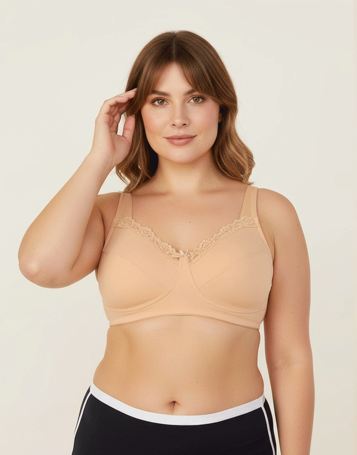 FULL COVERAGE SUPER SUPPORT CUT & SEW CUPS MINIMIZER BRA-TOASTED ALMOND