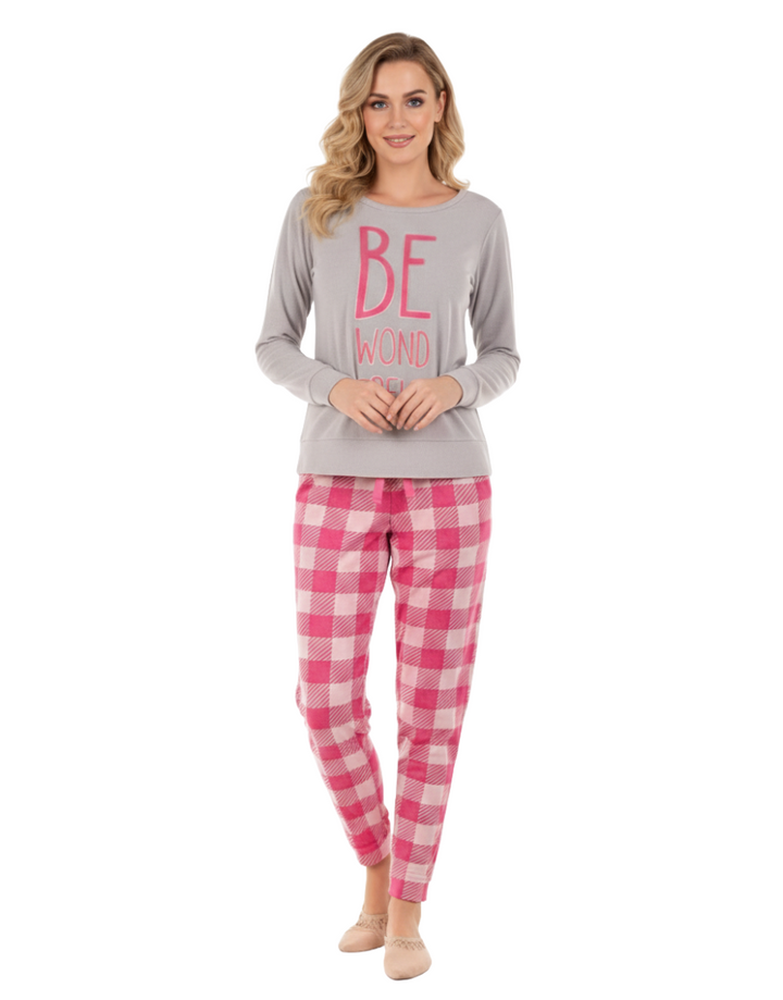 "BE WONDERFUL" LONG SLEEVE SHIRT & JOGGER SET-CARMINE ROSE