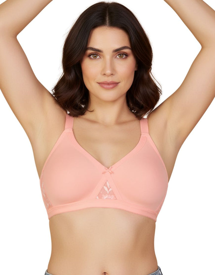 Wirefree Super Support Cotton bra With Touch Of Lace -PINK