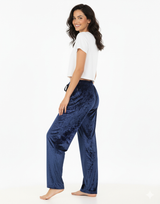 TAHARI CRUSHED VELVET WIDE LEG PAJAMA PANTS-BLUE