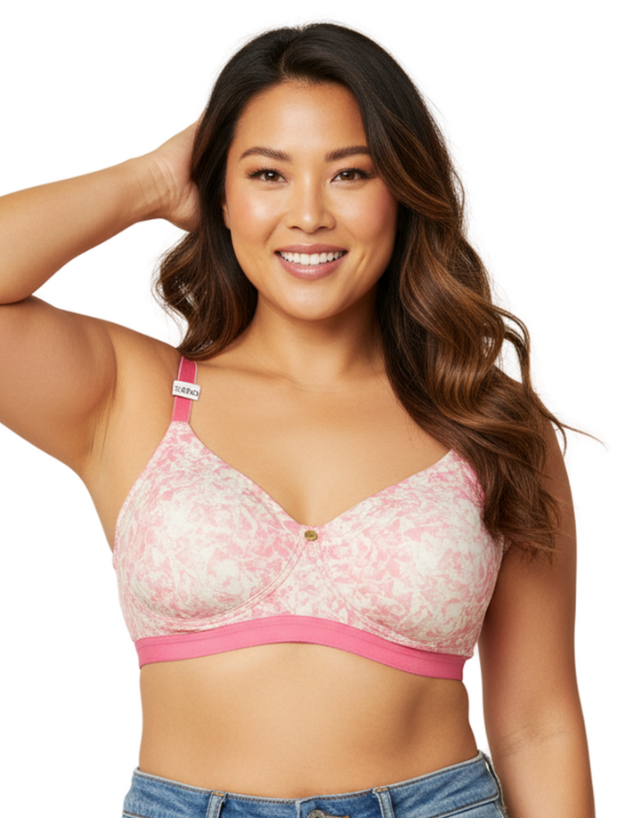 Losha True Curv Double Layered Non Wired Full Coverage Super Support Bra - Pink Print