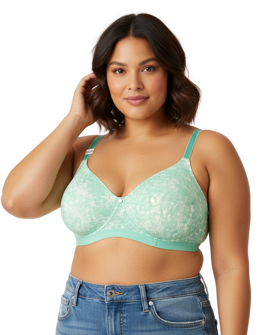 Losha True Curv Double Layered Non Wired Full Coverage Super Support Bra - Green Print