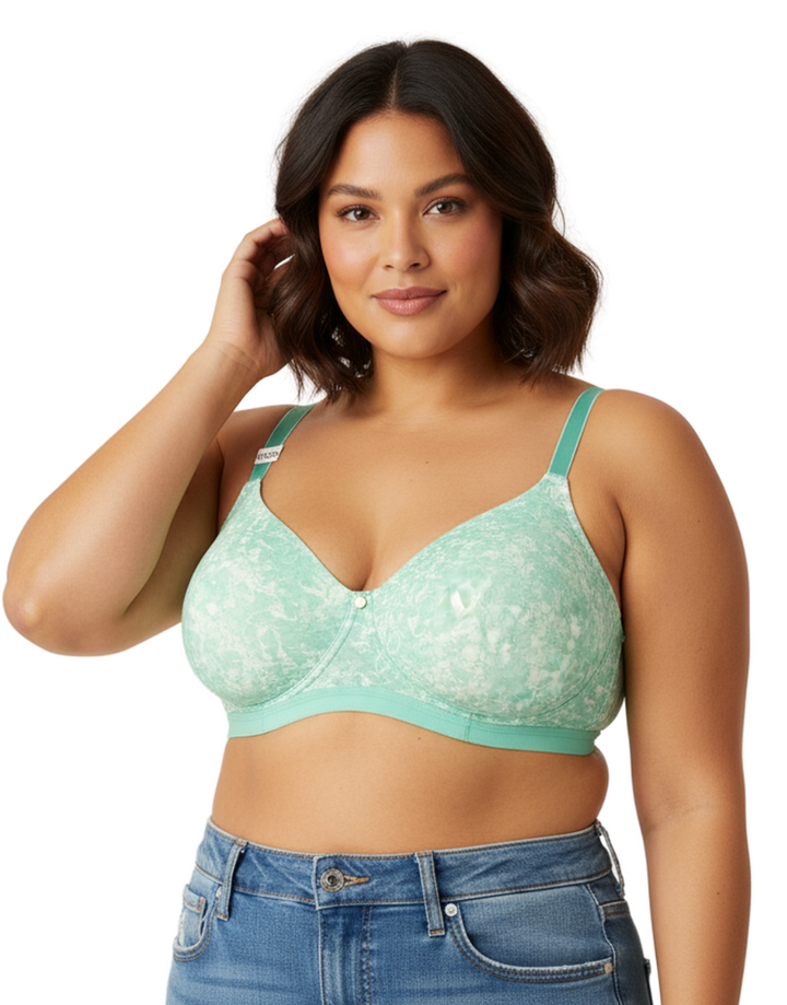 Losha True Curv Double Layered Non Wired Full Coverage Super Support Bra - Green Print