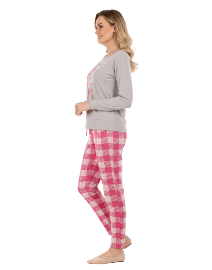 "BE WONDERFUL" LONG SLEEVE SHIRT & JOGGER SET-CARMINE ROSE