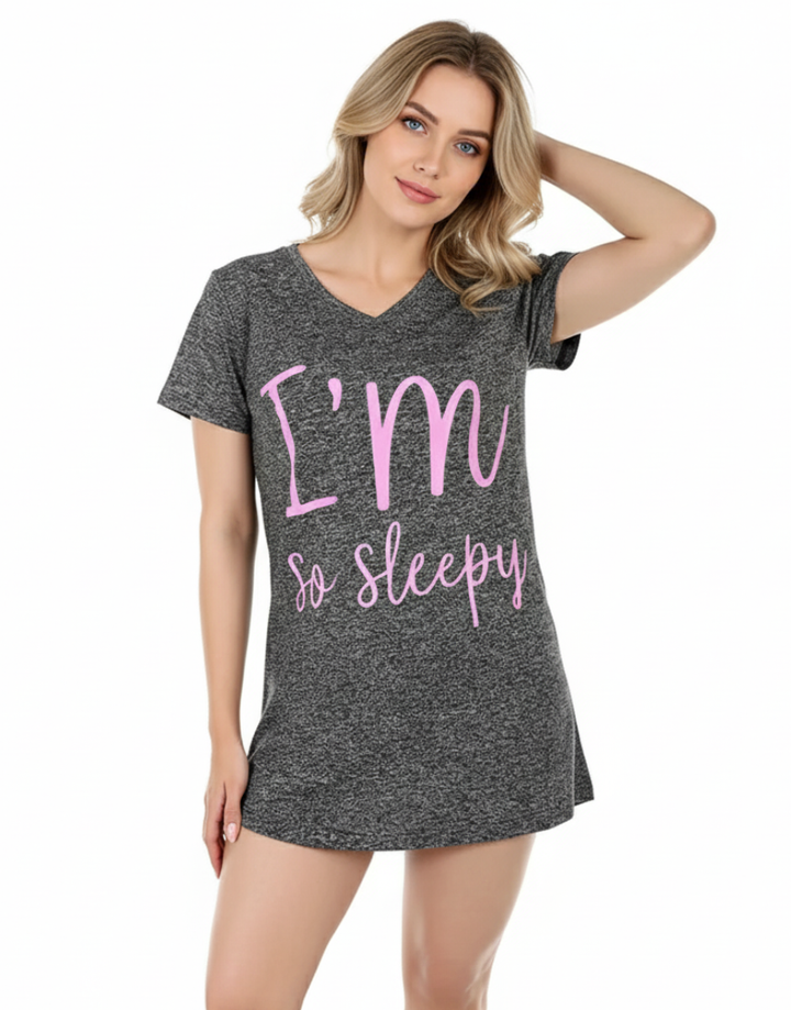 Knee Length Sleep Shirt-Grey