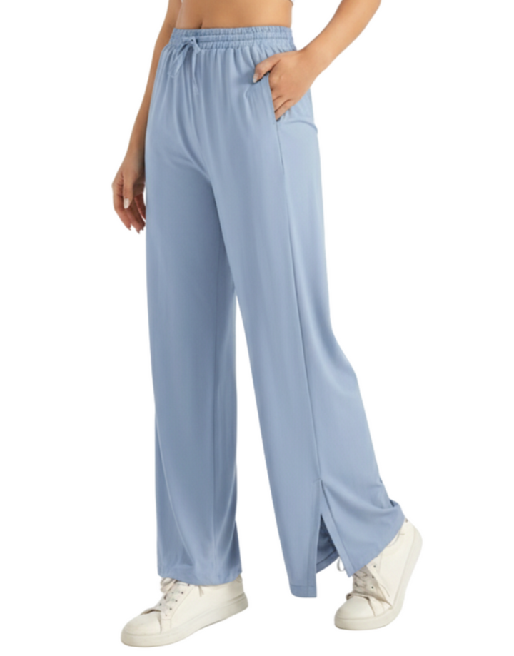 Losha Wide-Leg Side-Slit Jogger Pants -BLUE