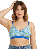 DOUBLE LAYERED COTTON WIREFREE BRA  WITH FLORAL PRINT-BLUE