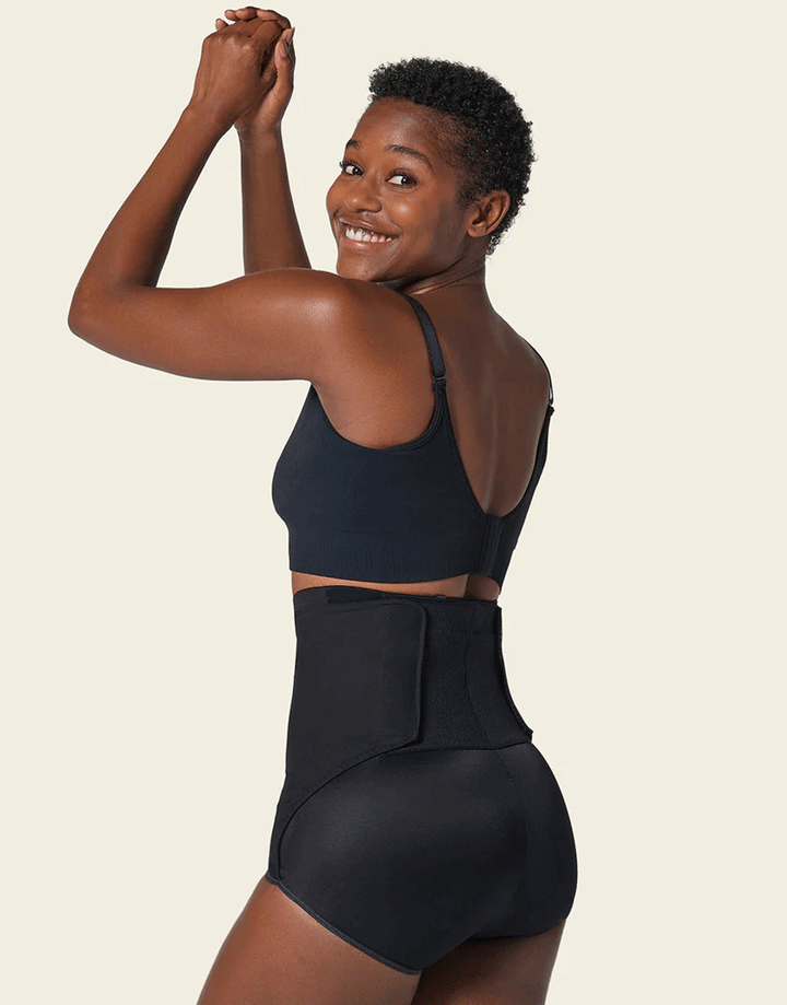 HIGH-WAISTED FIRM TUMMY COMPRESSION POSTPARTSUM PANTY WITH ADJUSTABLE BELLY WRAP-BLACK