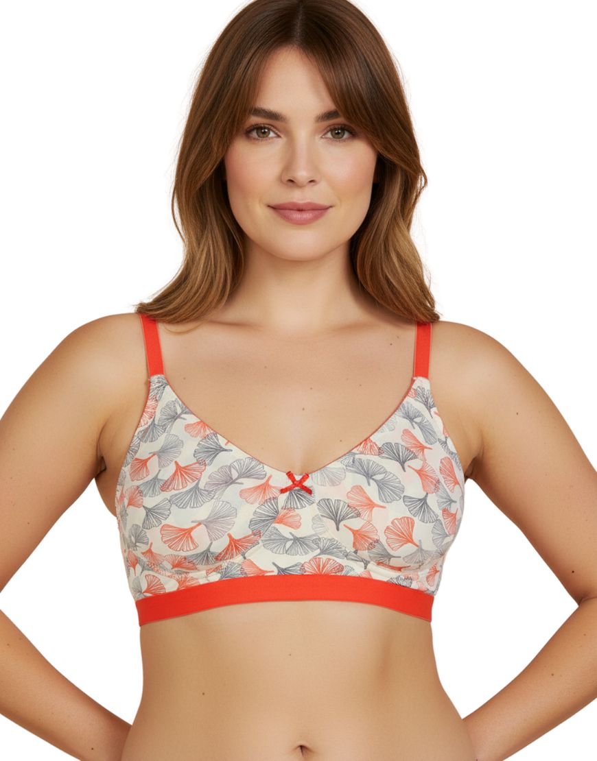 DOUBLE LAYERED COTTON WIREFREE PRINTED BRA-ORANGE