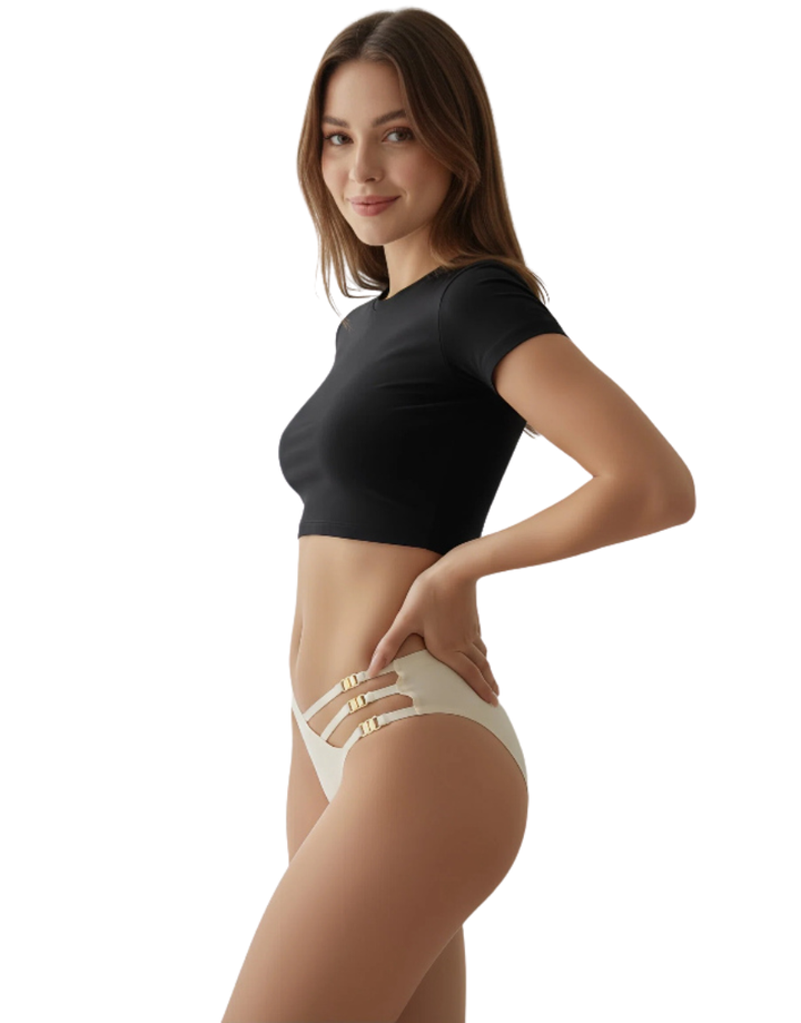 Losha Low waist Laser Cut Panty With Pretty Side Chain Design-Off White
