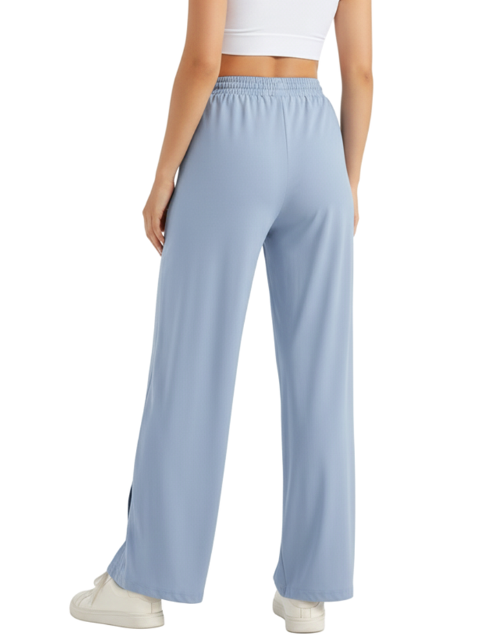 Losha Wide-Leg Side-Slit Jogger Pants -BLUE