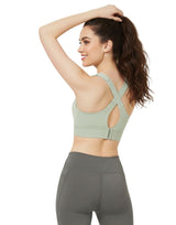 PREMIUM QUALITY FRONT CLOSURE PADDED HIGH IMPACT SPORTS BRA WITH ADJUSTABLE WAIST BAND-Green