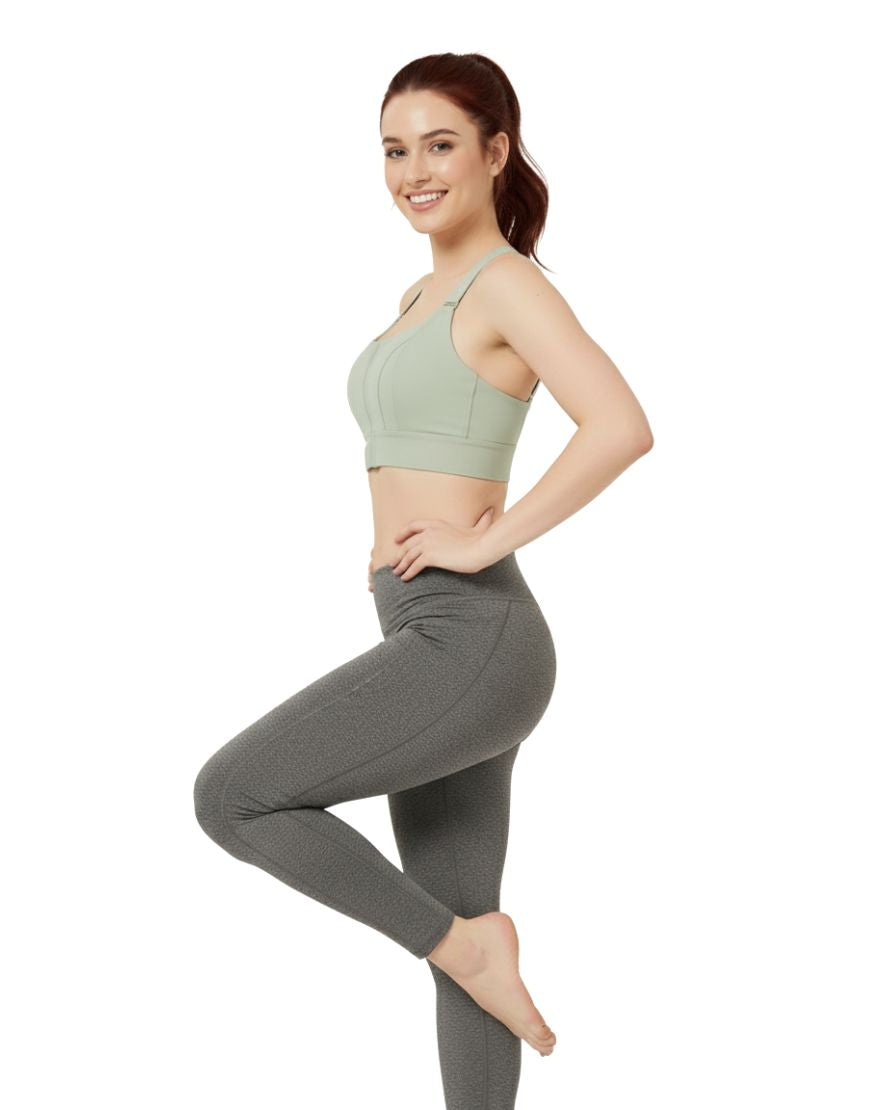 PREMIUM QUALITY FRONT CLOSURE PADDED HIGH IMPACT SPORTS BRA WITH ADJUSTABLE WAIST BAND-Green
