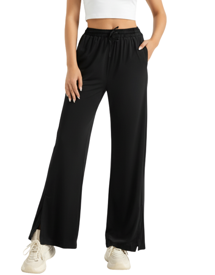 Losha Wide-Leg Side-Split Jogger Pants -BLACK