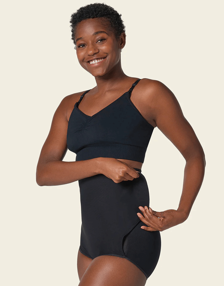 HIGH-WAISTED FIRM TUMMY COMPRESSION POSTPARTSUM PANTY WITH ADJUSTABLE BELLY WRAP-BLACK