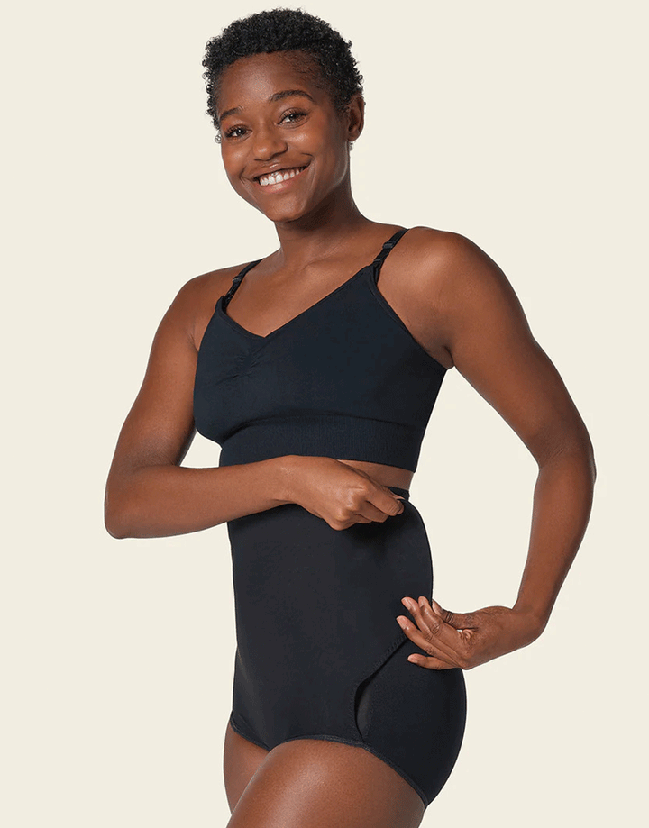 HIGH-WAISTED FIRM TUMMY COMPRESSION POSTPARTSUM PANTY WITH ADJUSTABLE BELLY WRAP-BLACK