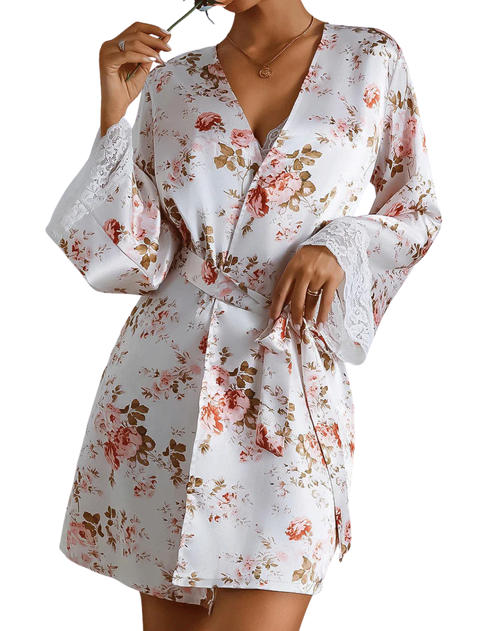 Losha Deep Love Silk 3 Piece Nighty-Flower Print