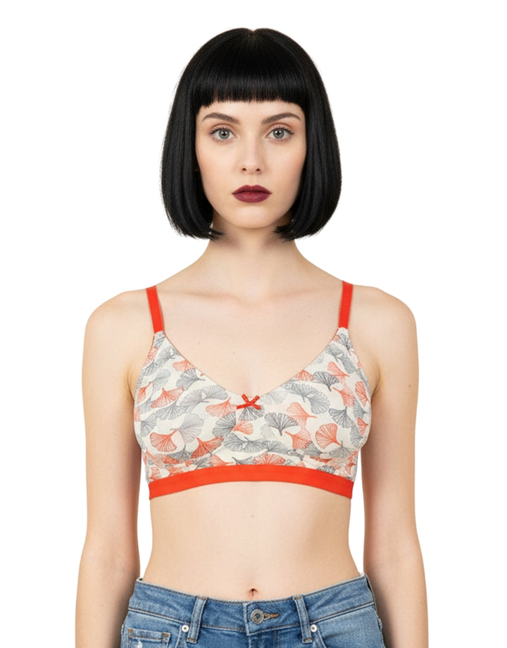 DOUBLE LAYERED COTTON WIREFREE PRINTED BRA-ORANGE