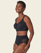 LEONISA NEW! Stretch Cotton Posture Correcter Wireless Bra With Removeable Pads-All-in-one-Black